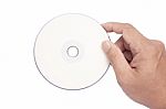 Hand Holding White Blank CD Or DVD   Stock Photo