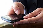 Hand's Detail Of Businessman  Using A Samrtphone Stock Photo