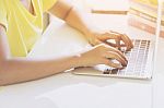 Hands Of Children Using Laptop Computer Stock Photo