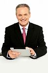 Handsome Aged Business Male Using Tablet Pc Stock Photo