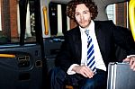 Handsome Business Corporate Inside Taxi Cab Stock Photo