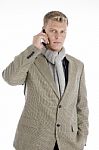 Handsome Businessman Talking On Cell Phone Stock Photo