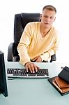 Handsome Guy Working On Computer Stock Photo