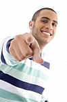 Handsome Male Pointing Towards Stock Photo