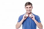 Handsome Young Man With Earphones Stock Photo