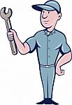 Handyman Holding Spanner Cartoon Stock Photo