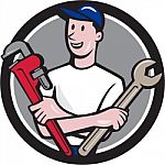 Handyman Spanner Monkey Wrench Circle Cartoon Stock Photo