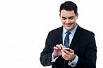 Happy Business Man Using  His Mobile Phone Stock Photo