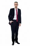 Happy Businessman Standing Isolated On White Stock Photo