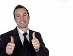 Happy Businessman With His Hand Going Thumbs Up Stock Photo