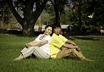 Happy Couple At Beautiful Park Stock Photo