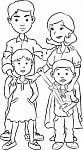 Happy Family With Two Children, Line Art Cartoon Stock Photo