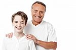 Happy Father And Son Over White Background Stock Photo