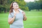 Happy Fatty Fit Woman Posing Outdoor Stock Photo