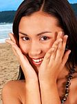 Happy Girl On Beach Stock Photo