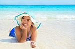 Happy Girl On The Beach At Thailand Stock Photo