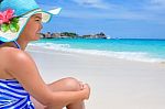 Happy Girl On The Beach At Thailand Stock Photo