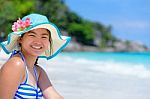 Happy Girl On The Beach At Thailand Stock Photo