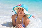 Happy Girl On The Beach At Thailand Stock Photo