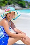 Happy Girl On The Beach At Thailand Stock Photo