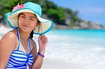 Happy Girl On The Beach At Thailand Stock Photo