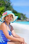 Happy Girl On The Beach At Thailand Stock Photo