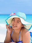 Happy Girl On The Beach At Thailand Stock Photo