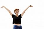 Happy Girl On White Background Stock Photo