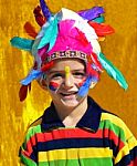 Happy Kid Dressed As Indian Stock Photo