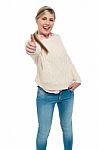 Happy Teen Girl Showing Thumbs Up Sign Stock Photo