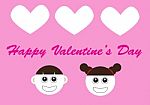 Happy Valentine Day With 2 Cute Cartoon Faces Stock Photo