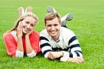 Happy Young Couple Outdoors Stock Photo