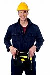 Happy Young Male Construction Worker Stock Photo