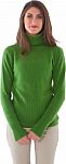 Happy Young Woman Wearing Green Turtleneck Sweater Stock Photo