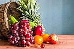 Healthy Fruits On A Wooden Stock Photo