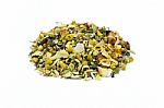 Heap Of Loose Mixture Of Herbal Tea On White Background Stock Photo