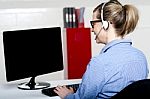 Help Desk Lady Working Stock Photo