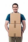 Here Is Your Parcels Sir ! Stock Photo