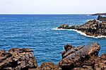 Hervideros Brown Rock In White Coast Lanzarote    Ummer Stock Photo