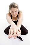 High Angle View Of Girl Showing Hand Gesture Stock Photo