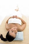 High Angle View Of Laying Woman Going To Take Massage Stock Photo