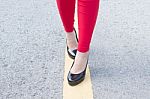 High Heels Girl Walking On Street Stock Photo