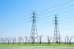 High Voltage Post Or High Voltage Tower Stock Photo