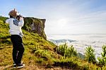 Hiker Teen Girl Photographing Stock Photo