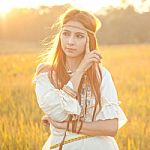 Hippie Woman Posing Stock Photo