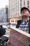 Hipster Traveler Young Man With In A Urban Scene Stock Photo