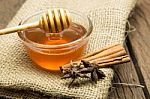 Honey In Bowl On Canvas Background Stock Photo