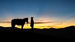 Horsemen At Mount Bromo Sunrise Stock Photo