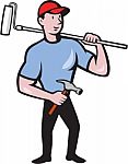 House Painter Holding Paint Roller Cartoon Stock Photo