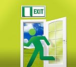 Human Sign Running Exit Door Stock Photo